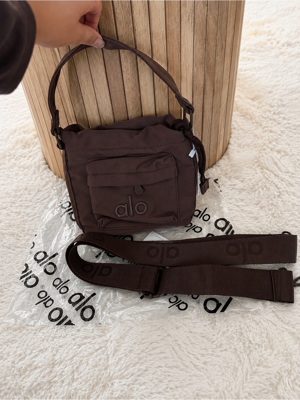 ALO Yoga Dark Brown Messenger Crossbody Bag with Logo
